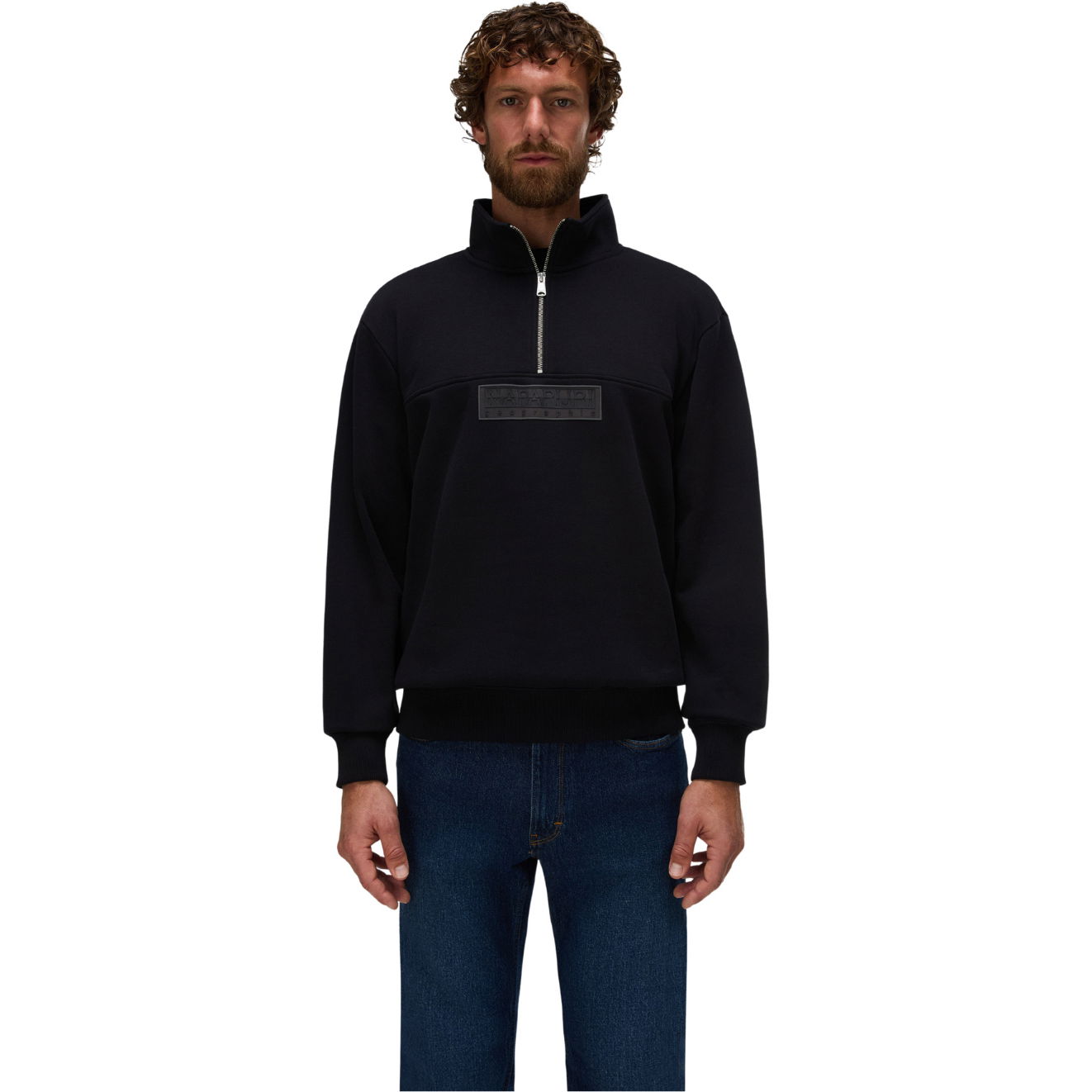 2026 Napapijri Mens Box Logo Half Zip Sweat NP0A8B33941 - Black Beauty